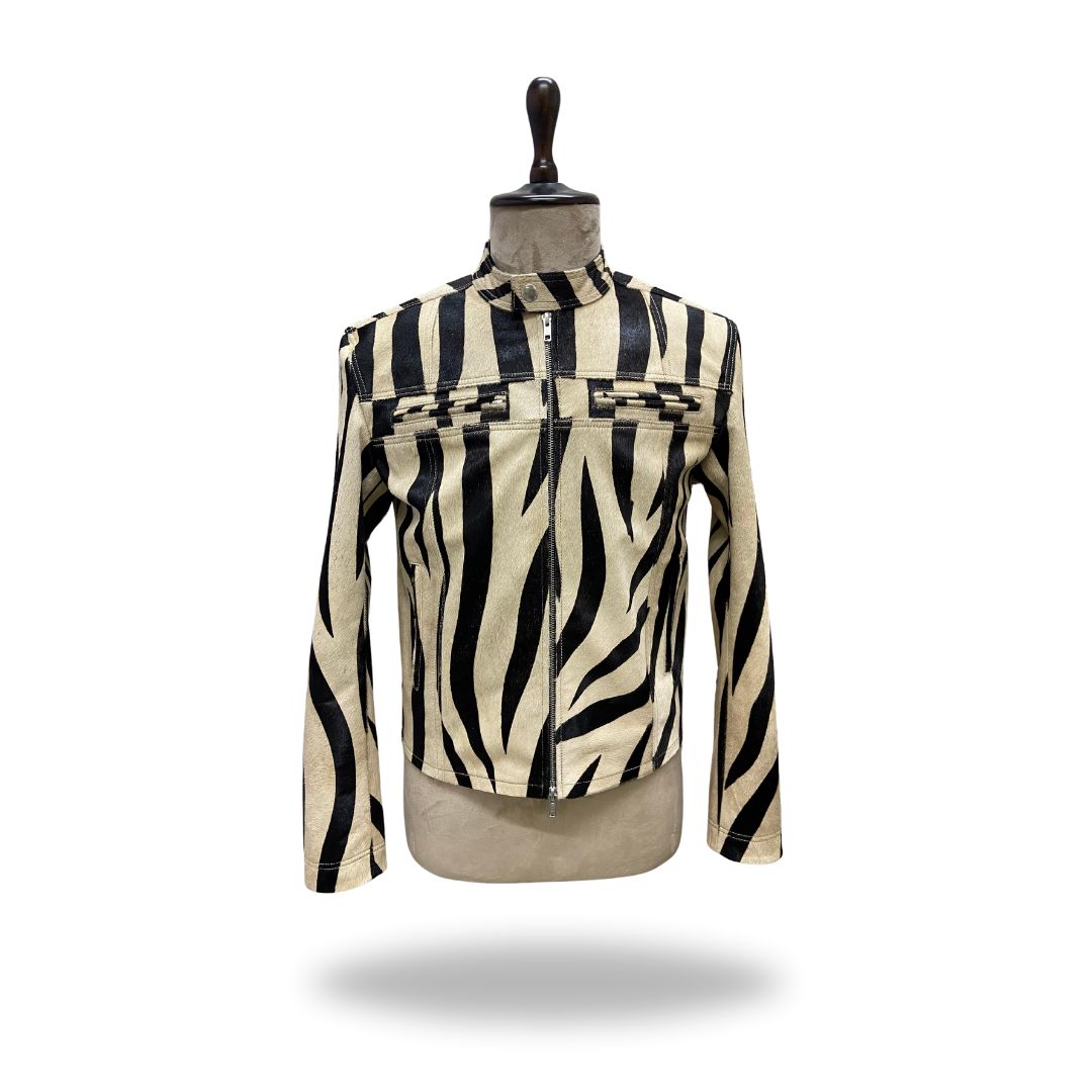 Zebra Printed Hairon Leather Jacket