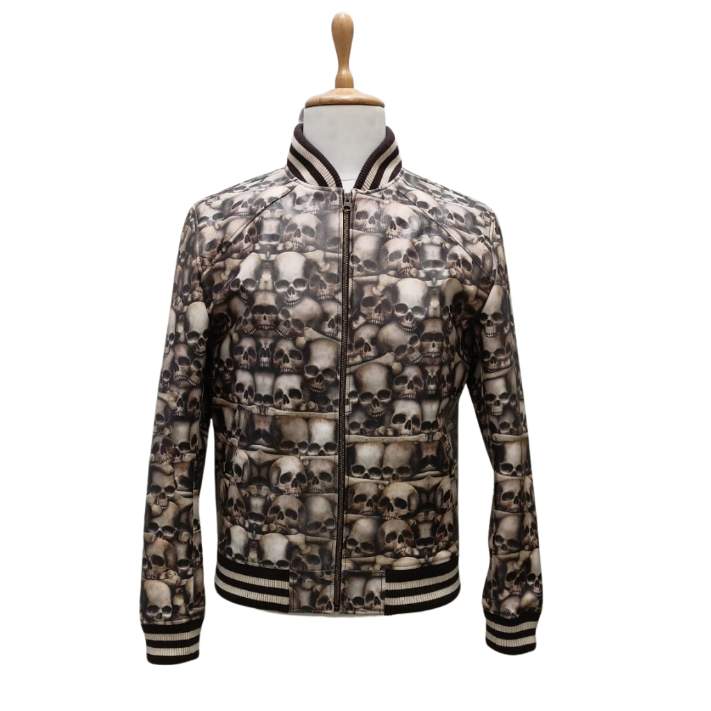 Skull printed leather jacket