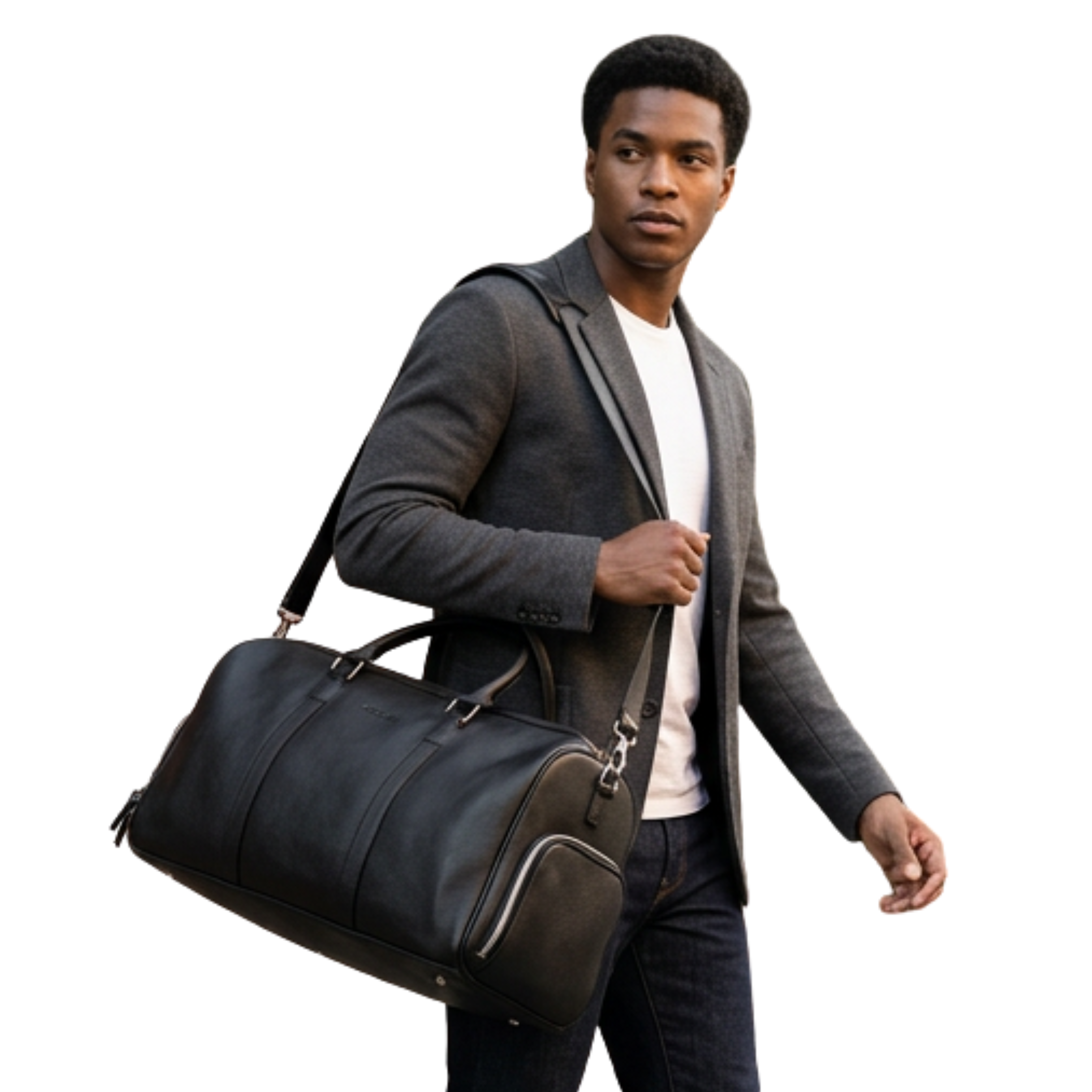 Black pebbled Leather Duffle Bag