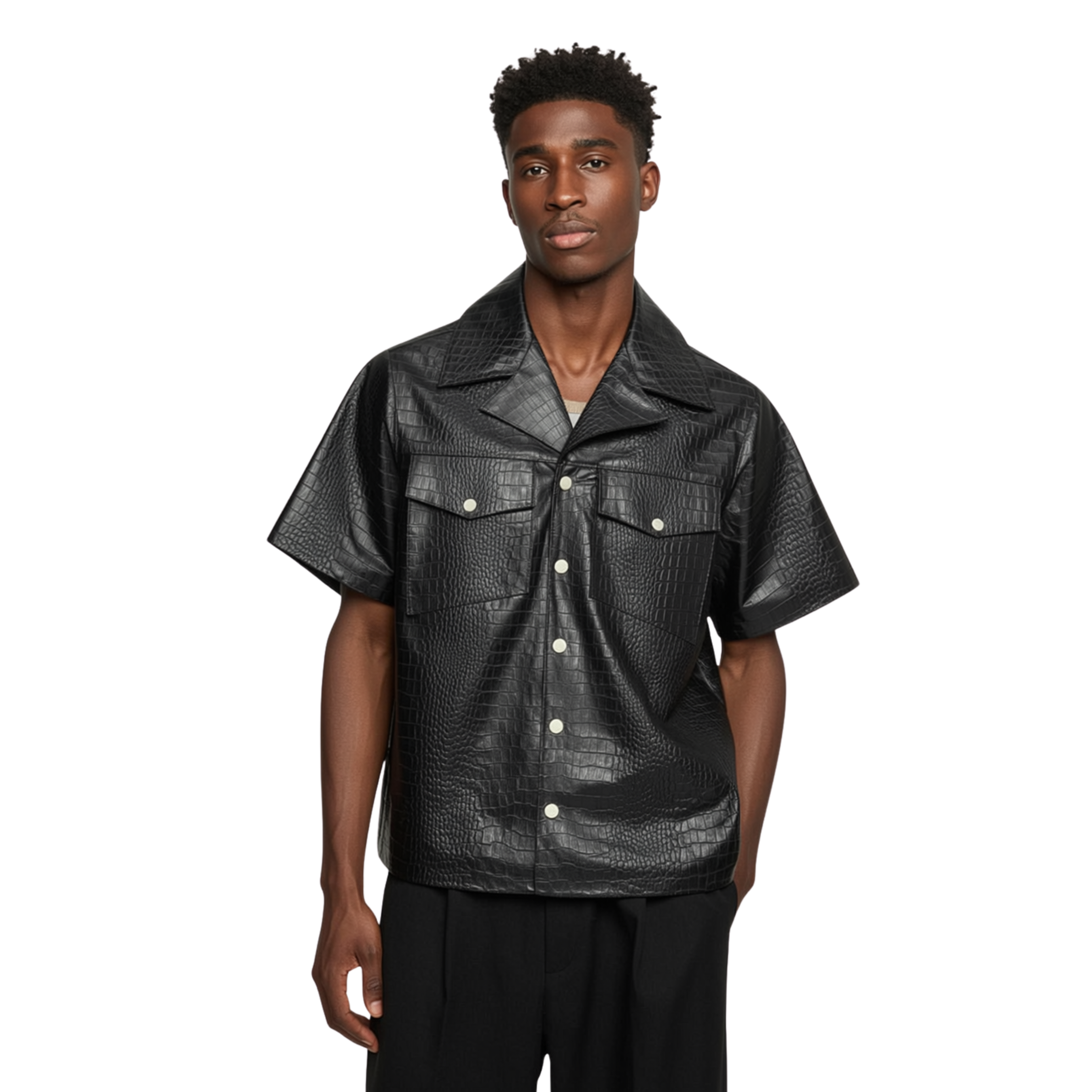 BLACK CROCO LEATHER SHIRT