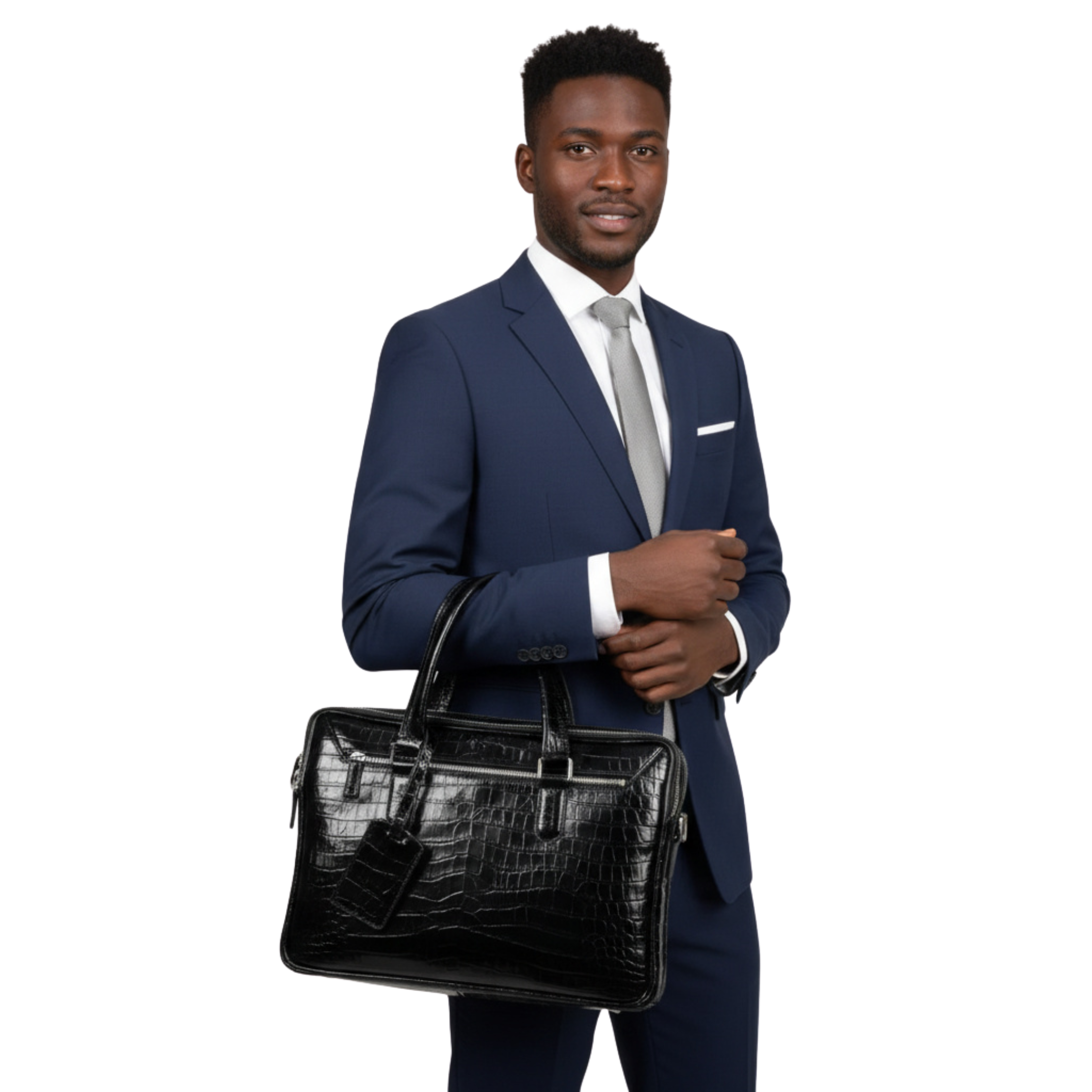 Black Croco-Embossed Leather Laptop Case