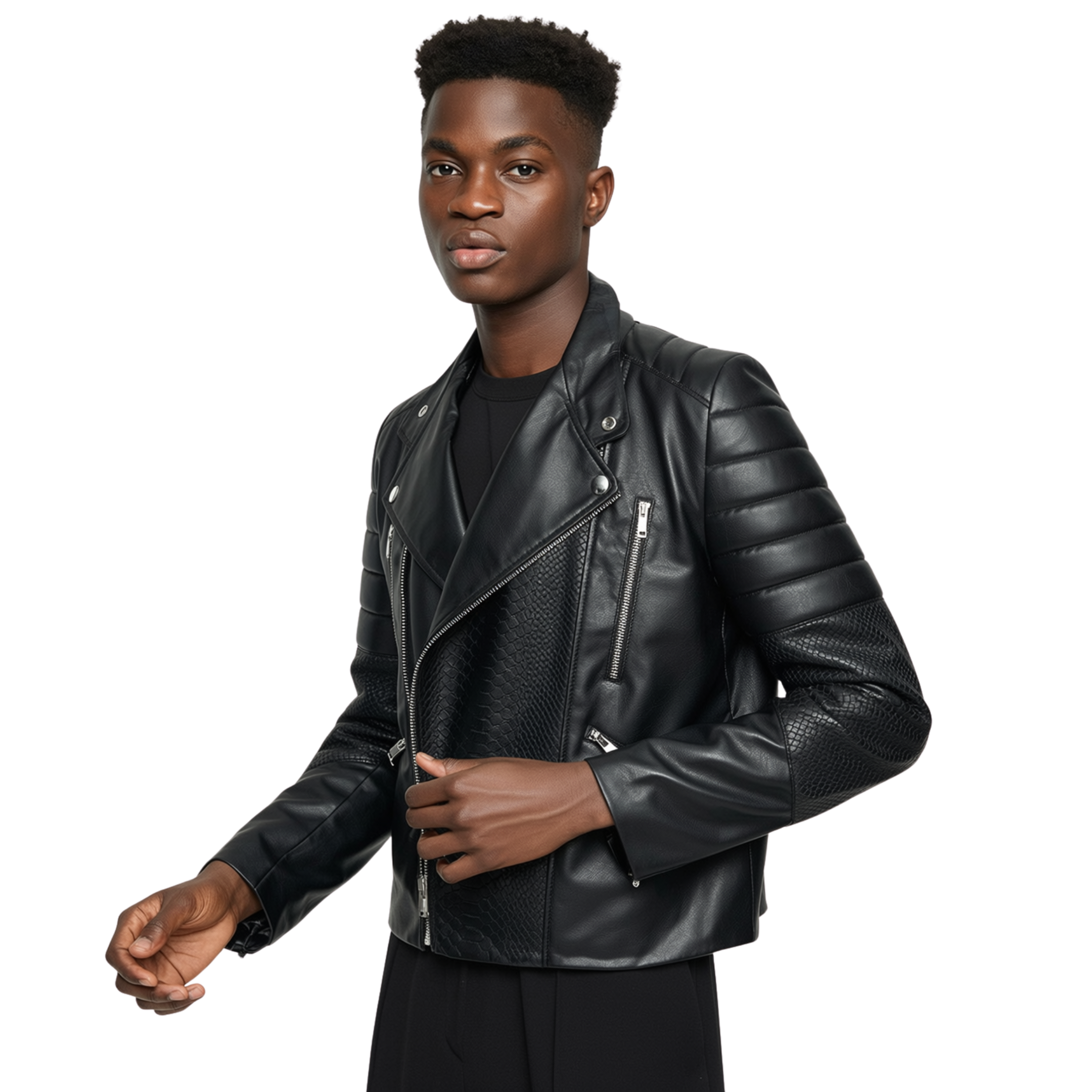 Black Leather Jacket featuring Python Leather accents