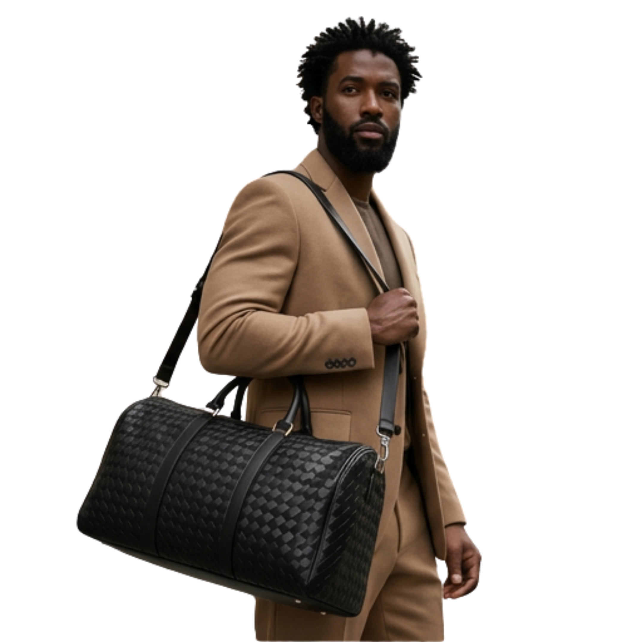 Black Leather Weave Duffle Bag