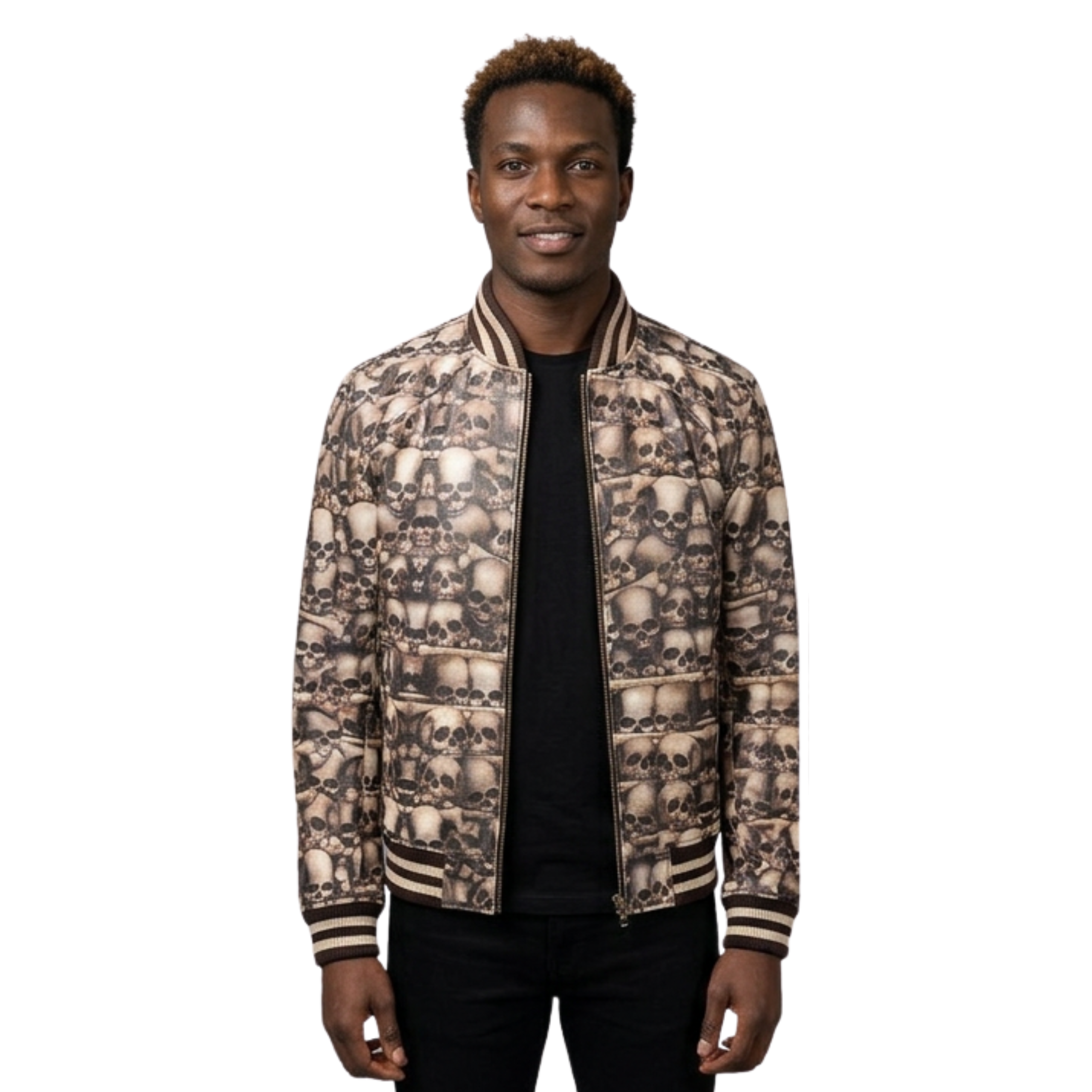Skull printed leather jacket