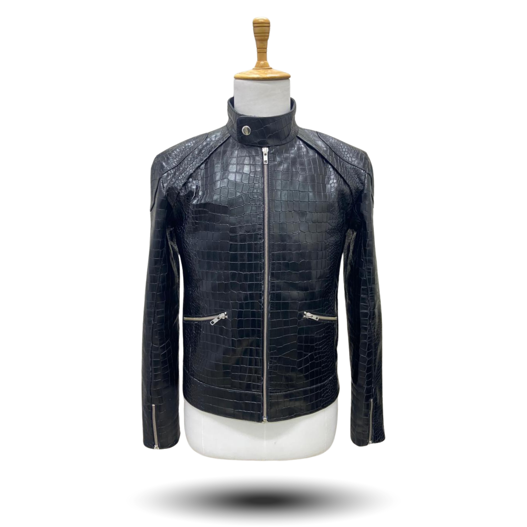 BLACK LEATHER CROCO JACKET