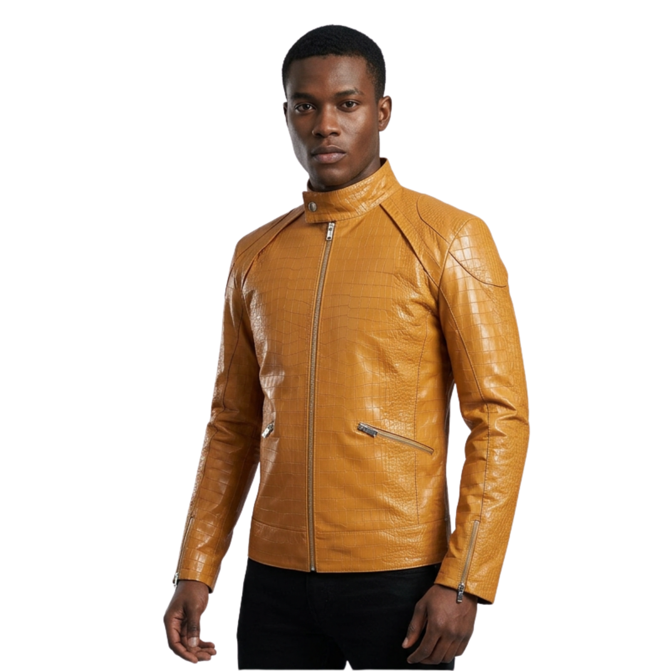 TAN LEATHER CROCO JACKET