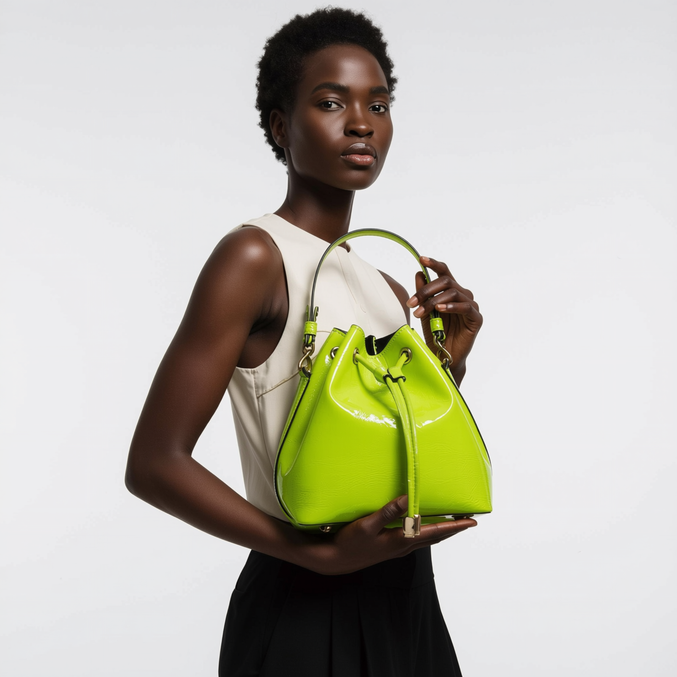 Neon Patent Leather Bucket Bag