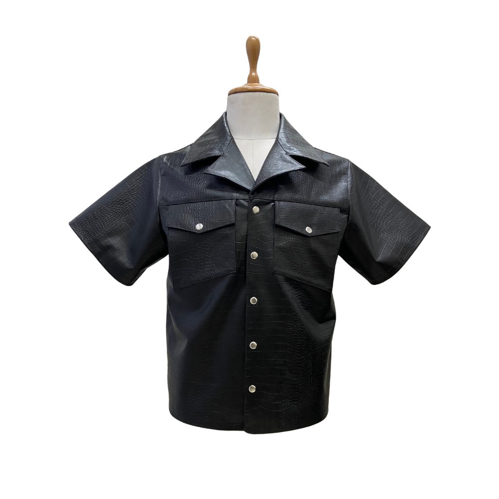 BLACK CROCO LEATHER SHIRT