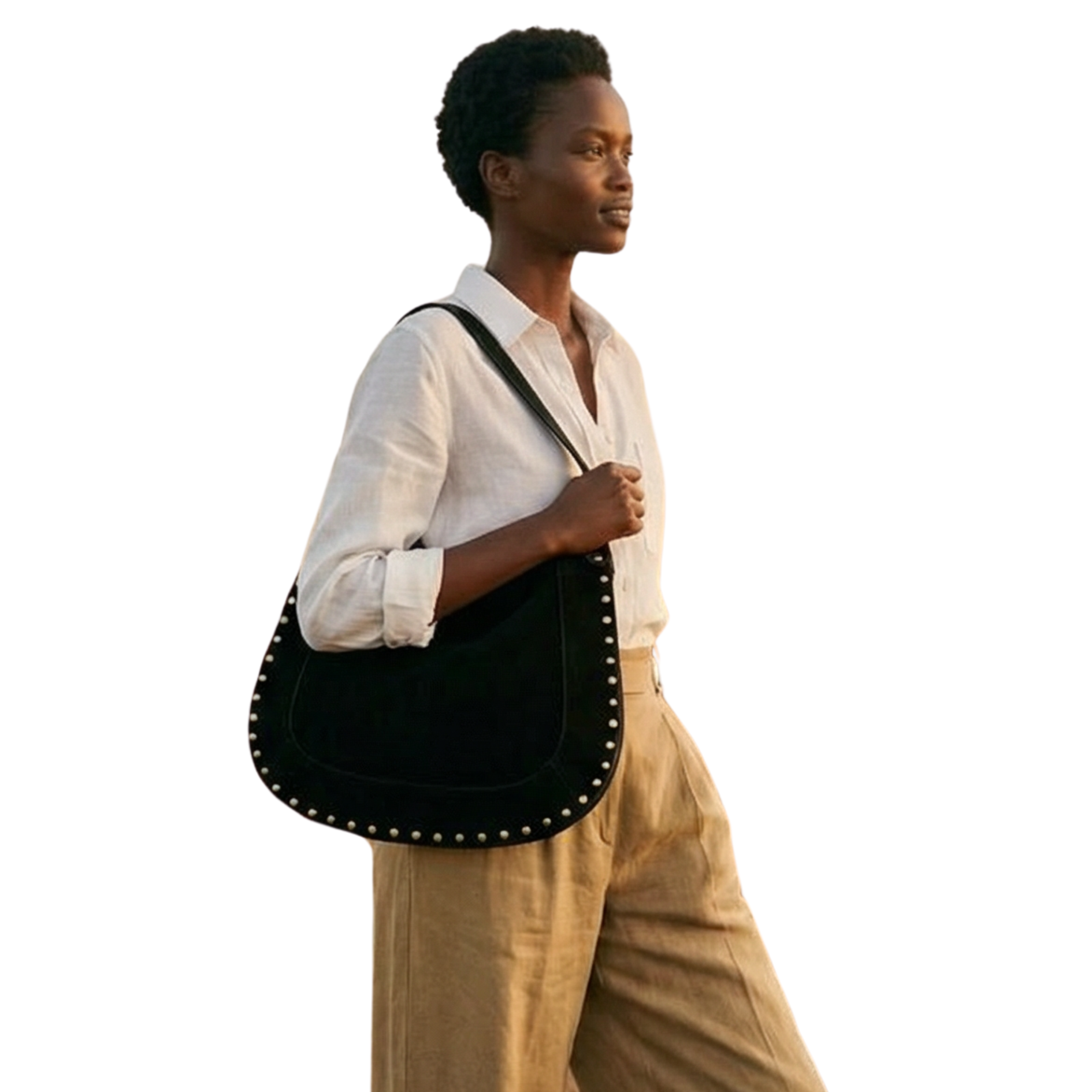 Black Suede Leather Hobo Bag