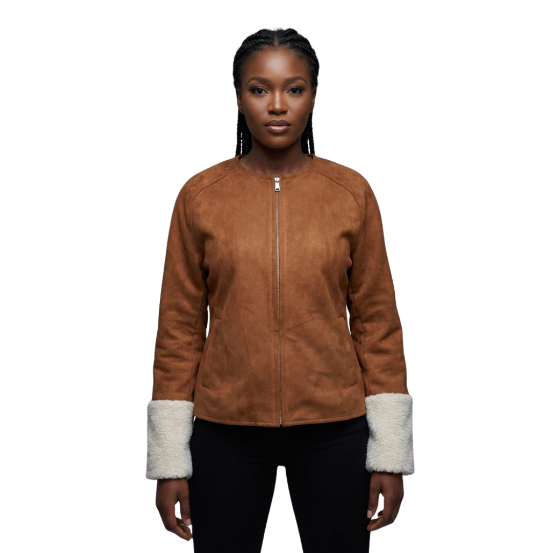 SHEARLING-TRIMMED SUEDE JACKET