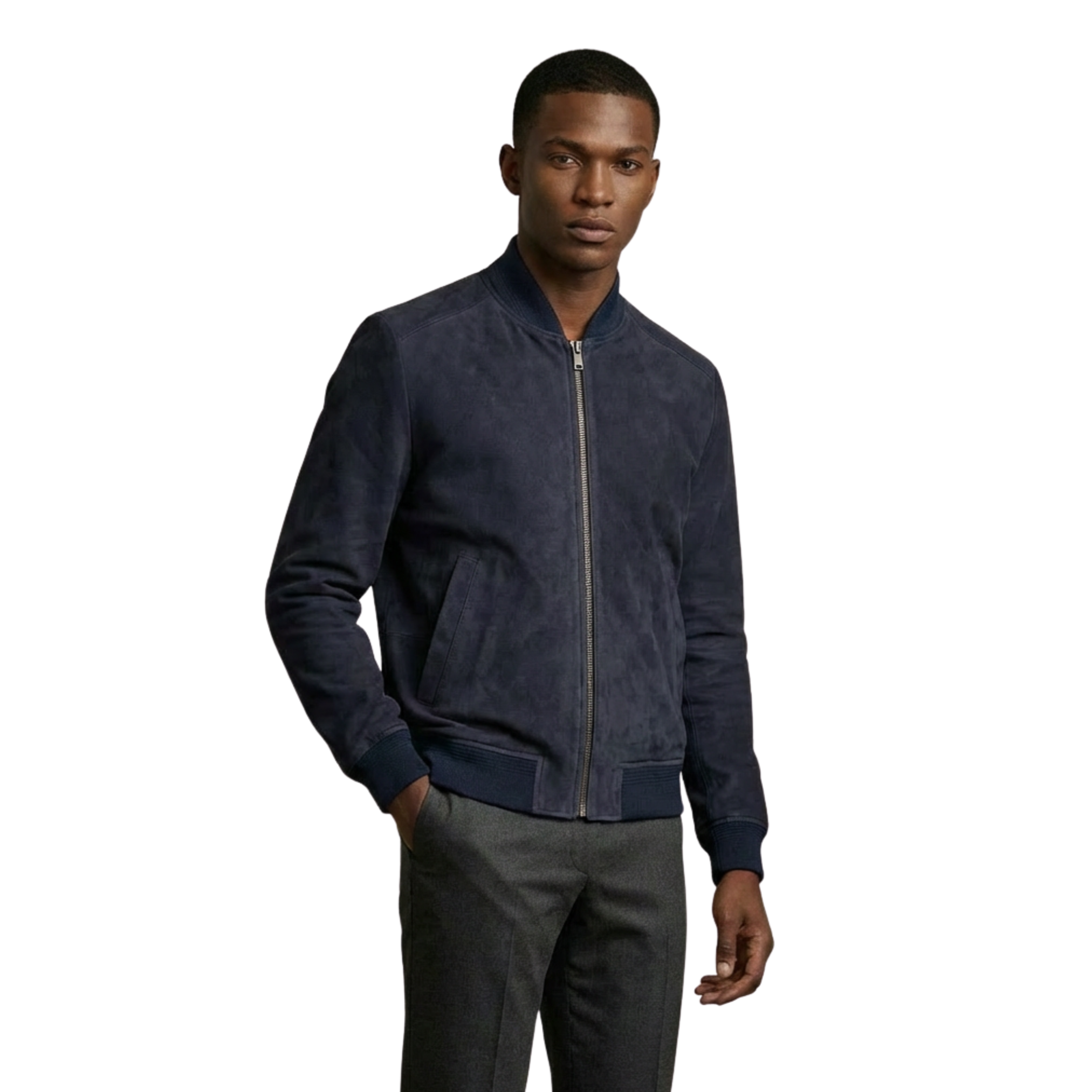 ROYAL BLUE SUEDE VARSITY JACKET