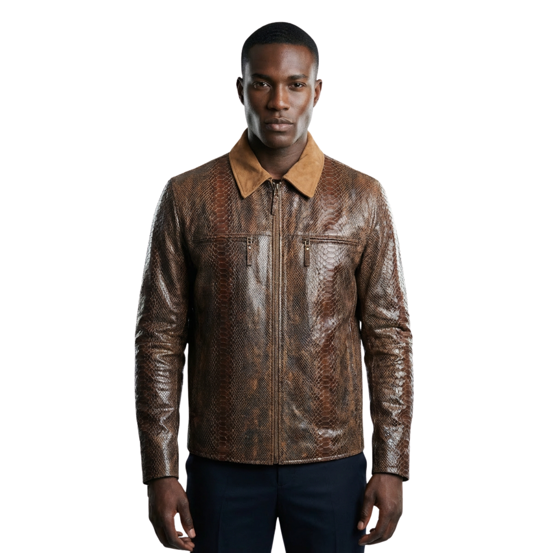 SNAKE PRINTED SUEDE LEATHER JACKET