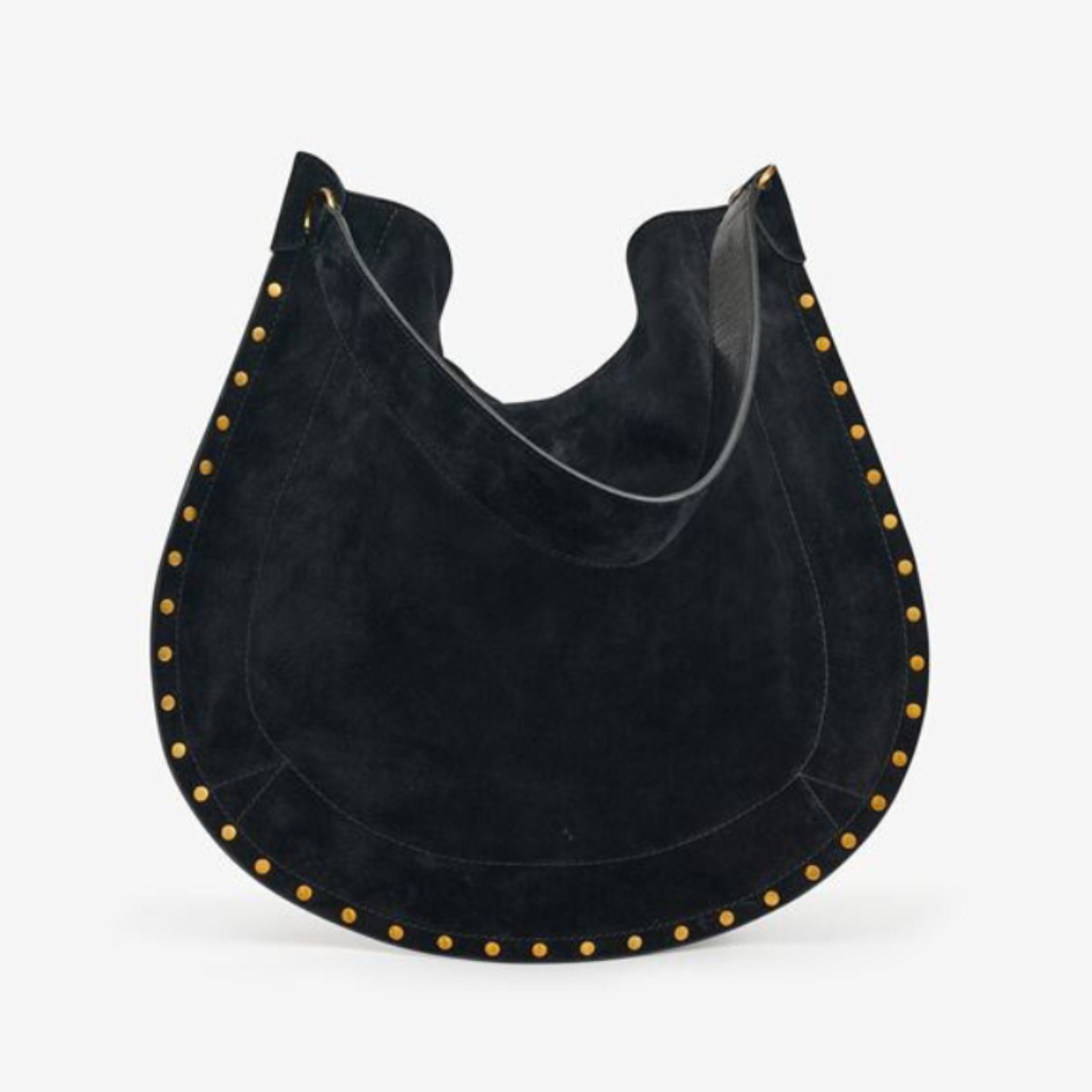 Black Suede Leather Hobo Bag