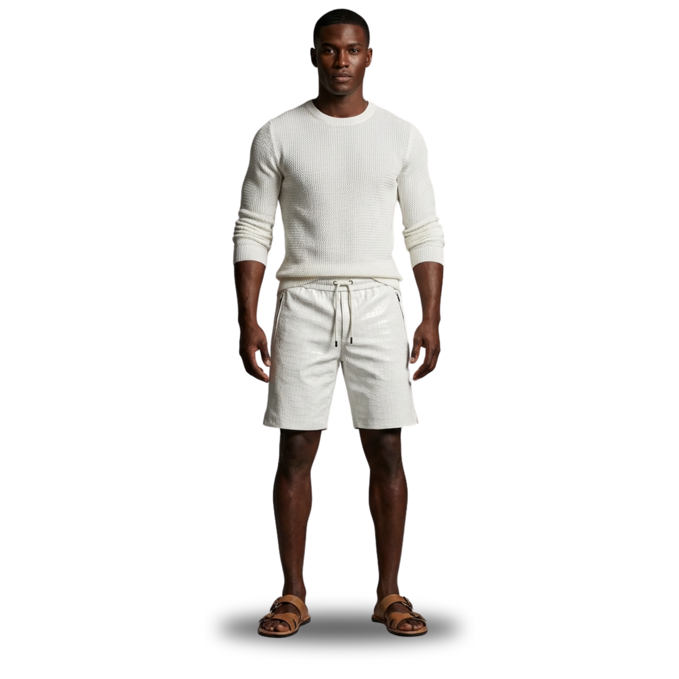 White Leather Croco Shorts