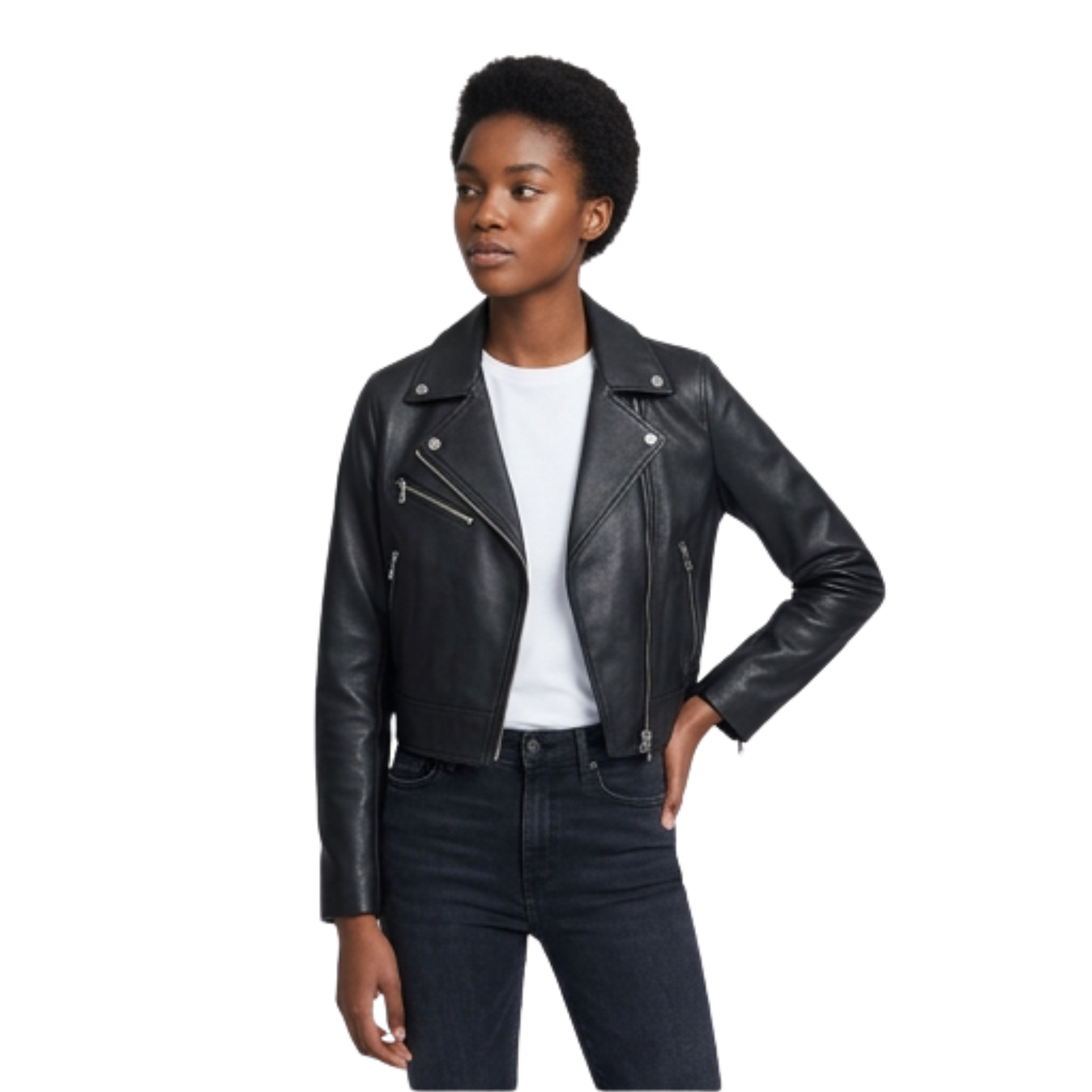 Women's Classic Black Leather Biker Jacket