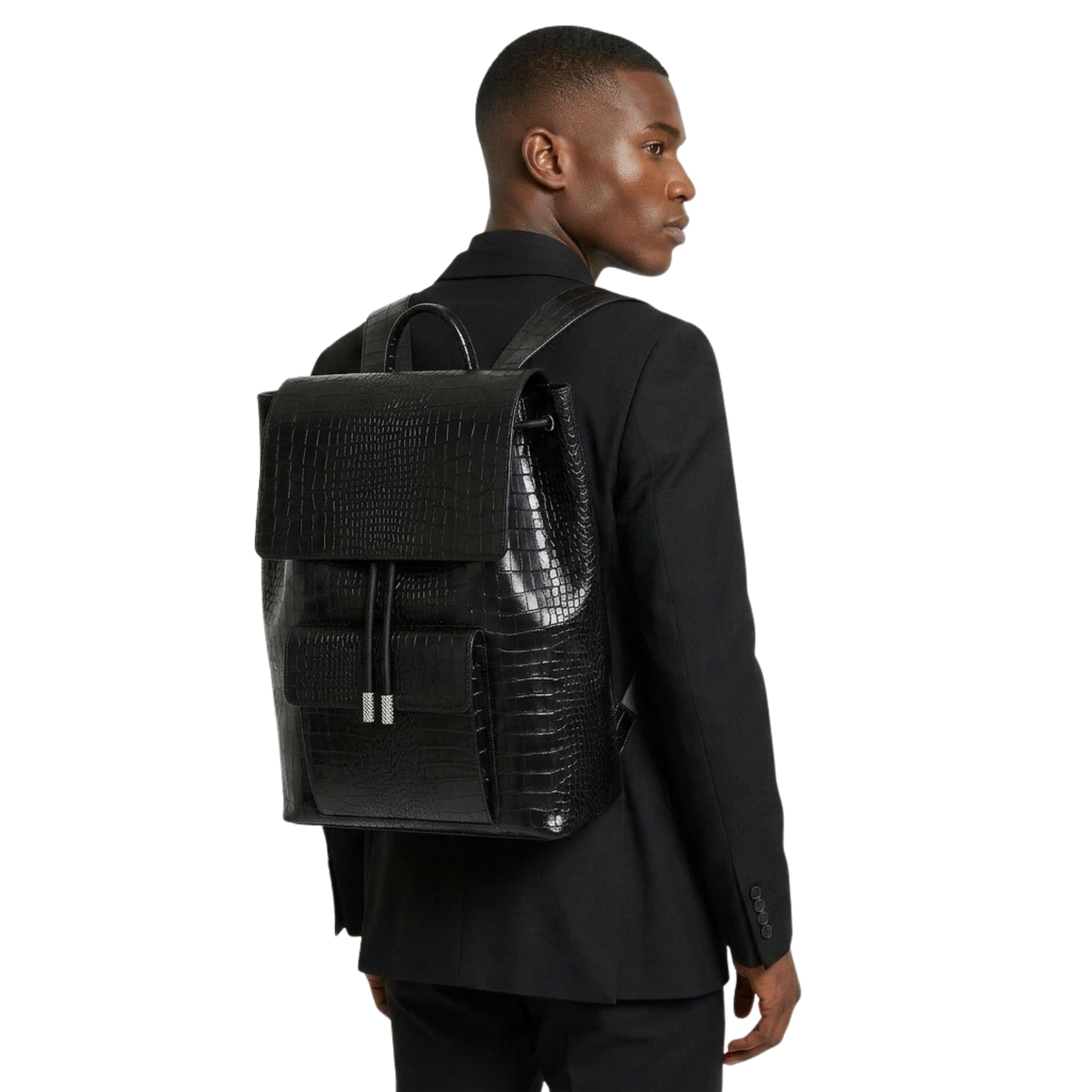 Black Leather Croco Backpack