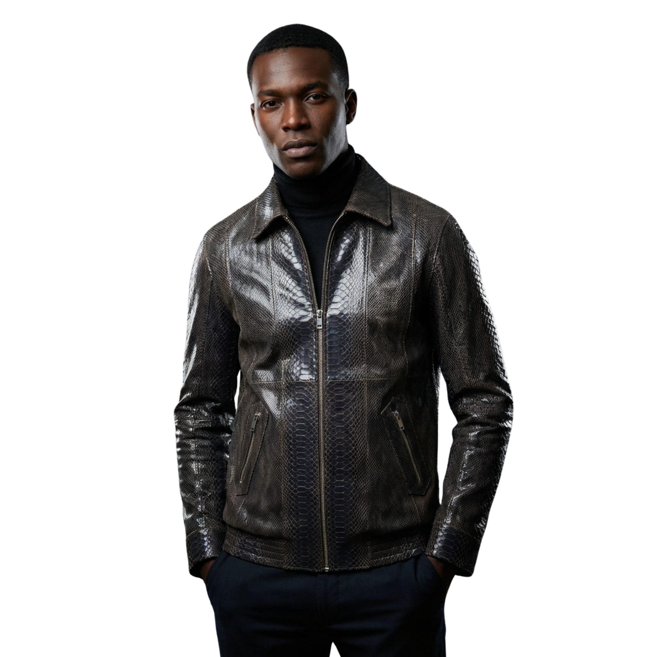 Snake Printed Leather Jacket