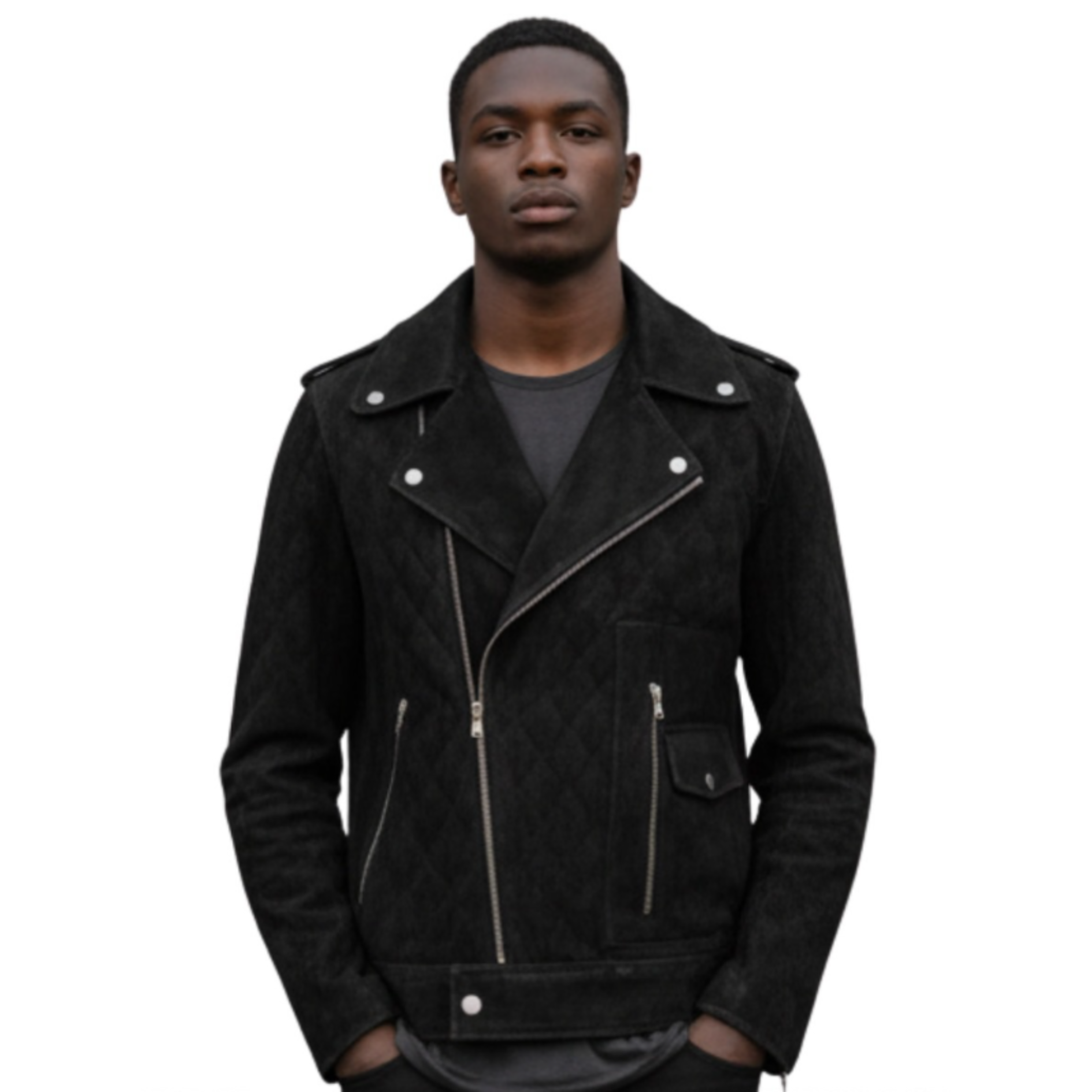 Black Quilted Suede Jacket