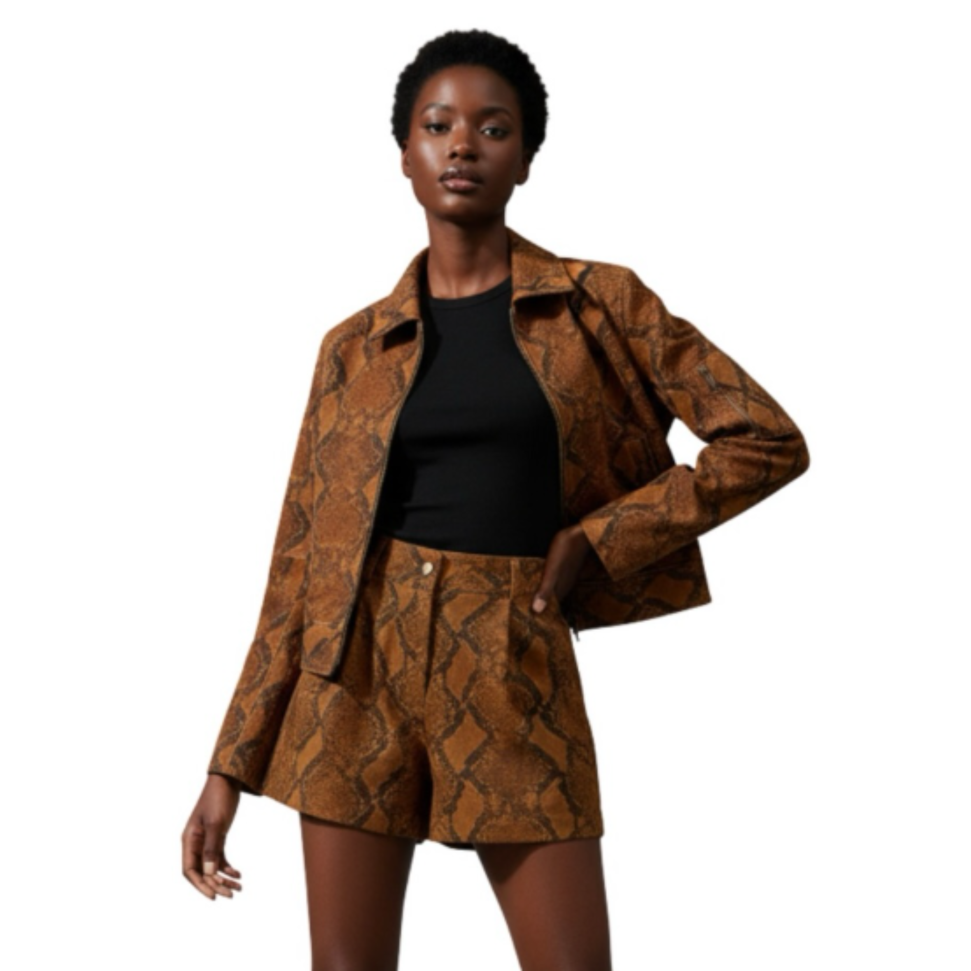 Exotic Python Print Leather Shorts