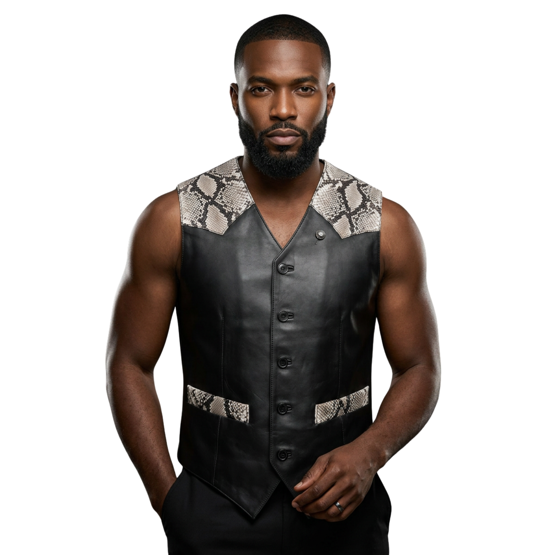 snake-printed leather vest jacket
