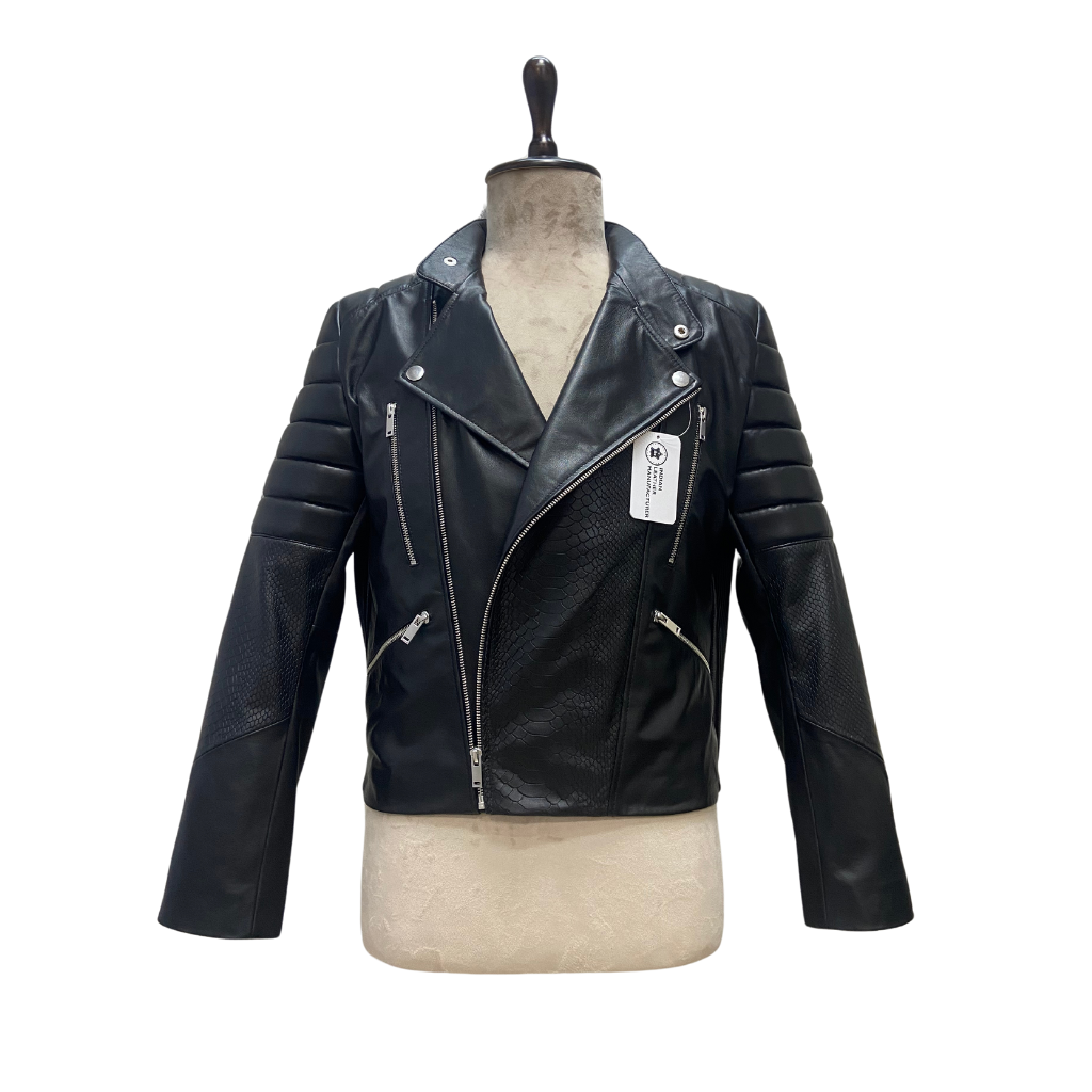 Black Leather Jacket featuring Python Leather accents