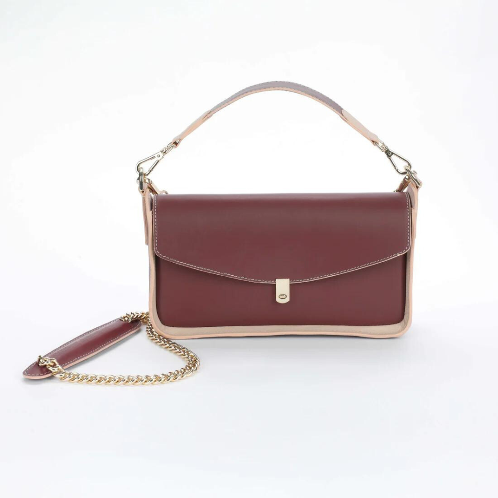 Leather Handbag with Detachable Chain
